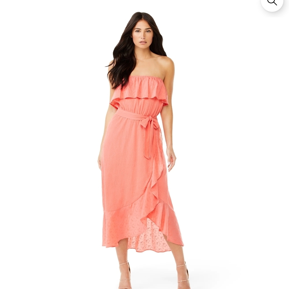 sofia by‎ sofia vergara Coral Strapless Ruffle Wrap Midi Dress